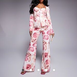 New ASOS Spring Floral High-Waist Pants Blazer Jacket Suit Set